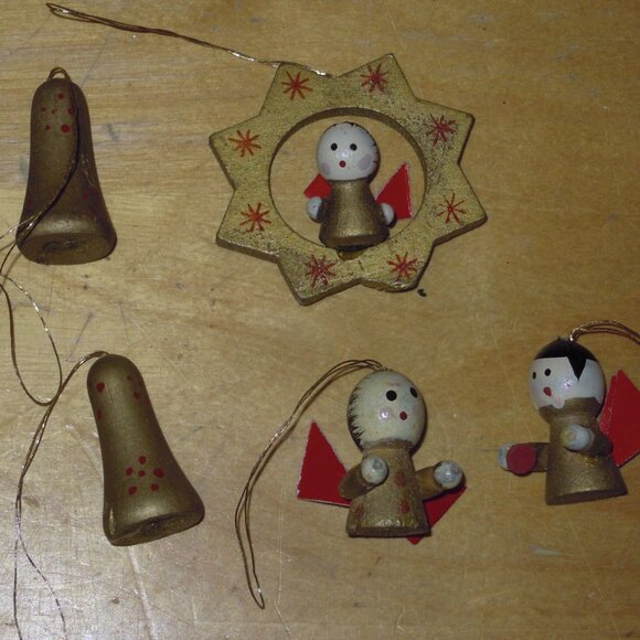 23 Vintage Gold Erzgebirge Volkskunst Wood Christmas Tree Ornament Lot Germany - Picture 3 of 5